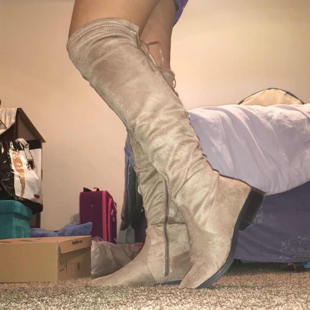 Light brown over the knee boots